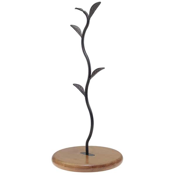 4-Hook Black Coffee Mug Tree Organizer Leaf Shaped Cup Holder Stand for Countertop Space Saving Kitchen Decor