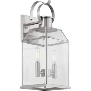 Canton Heights 2-Light 18 in. Stainless Steel Outdoor Wall Lantern with Clear Beveled Glass