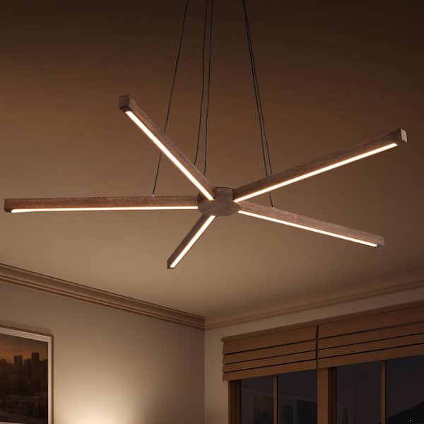 5 Light Dimmable Integrated LED Oak Wood 43-inch Round Chandelier for Dining Living Room & Kitchen Island
