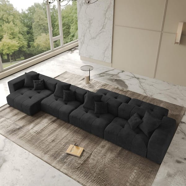 118 in. Square Arm 5-Piece Linen L-shaped Modular Sectional Sofa Corner Cloud Couch in. Gray