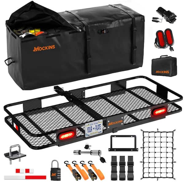 Mockins 60 in. x 20 in. x 6 in. Cargo Carrier Hitch Mount with 20 Cu Ft. Cargo Bag, Rear Lights, Plate Holder and Accessories
