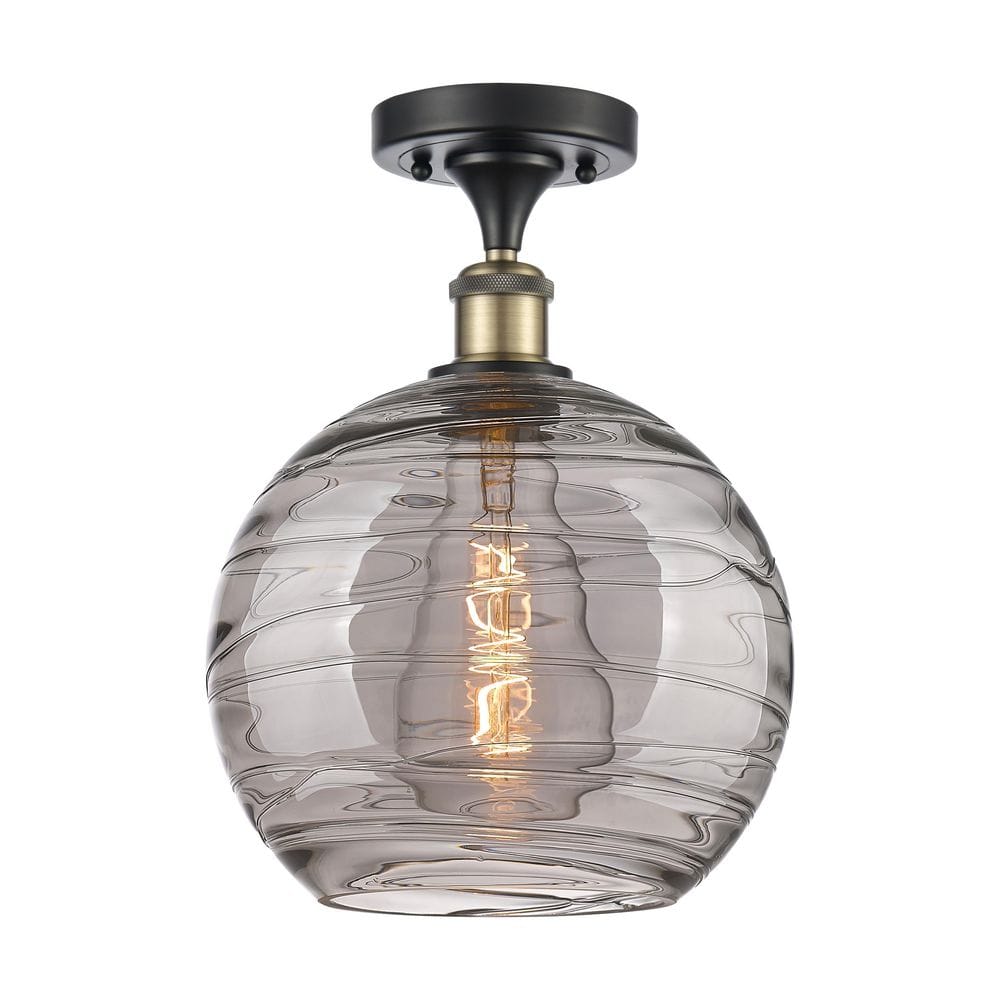 Athens Deco Swirl 10 in. 1-Light Black Antique Brass Industrial Semi-Flush Mount with Smoked Glass Shade price history on PriceWatchPro