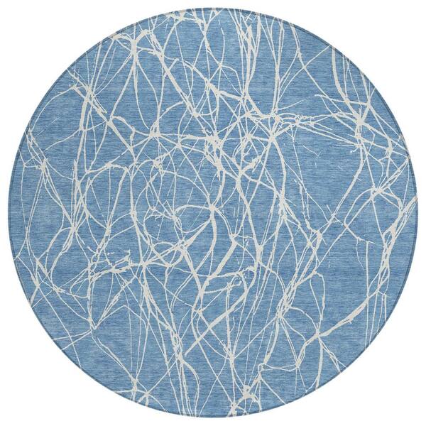 Chantille Machine Washable Indoor/Outdoor Abstract ACN2826 Denim 8 ft. x 8 ft. Round Rug