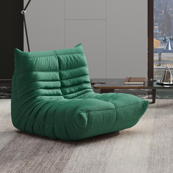 J&E Home 34.25 in. W Armless Teddy Velvet Modular Lazy Floor Sofa in. Green