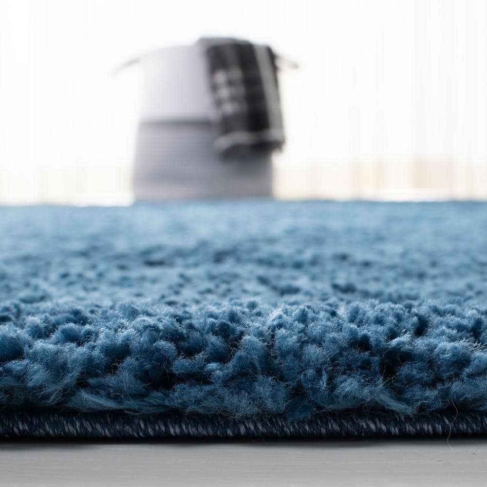 Navy Soft Shag 59" Round Synthetic Area Rug - Non-Slip & Easy Care