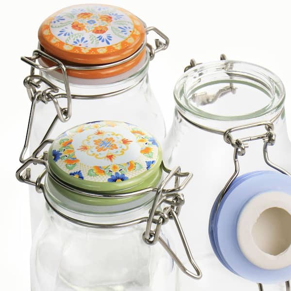 Home Basics Fleur De Lis Clear Glass Food Saver Storage Cookie Jar Canister  Container with Ceramic