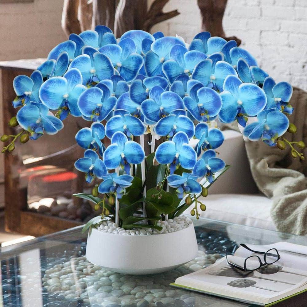 36 in. Blue Indoor Artificial Orchid Flower Z097PFFCR1 - The Home