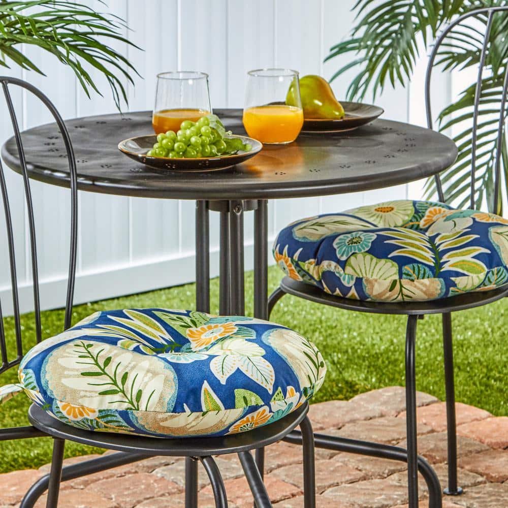 Marlow Blue Floral Round Outdoor Bistro Seat Cushions, Set of 2