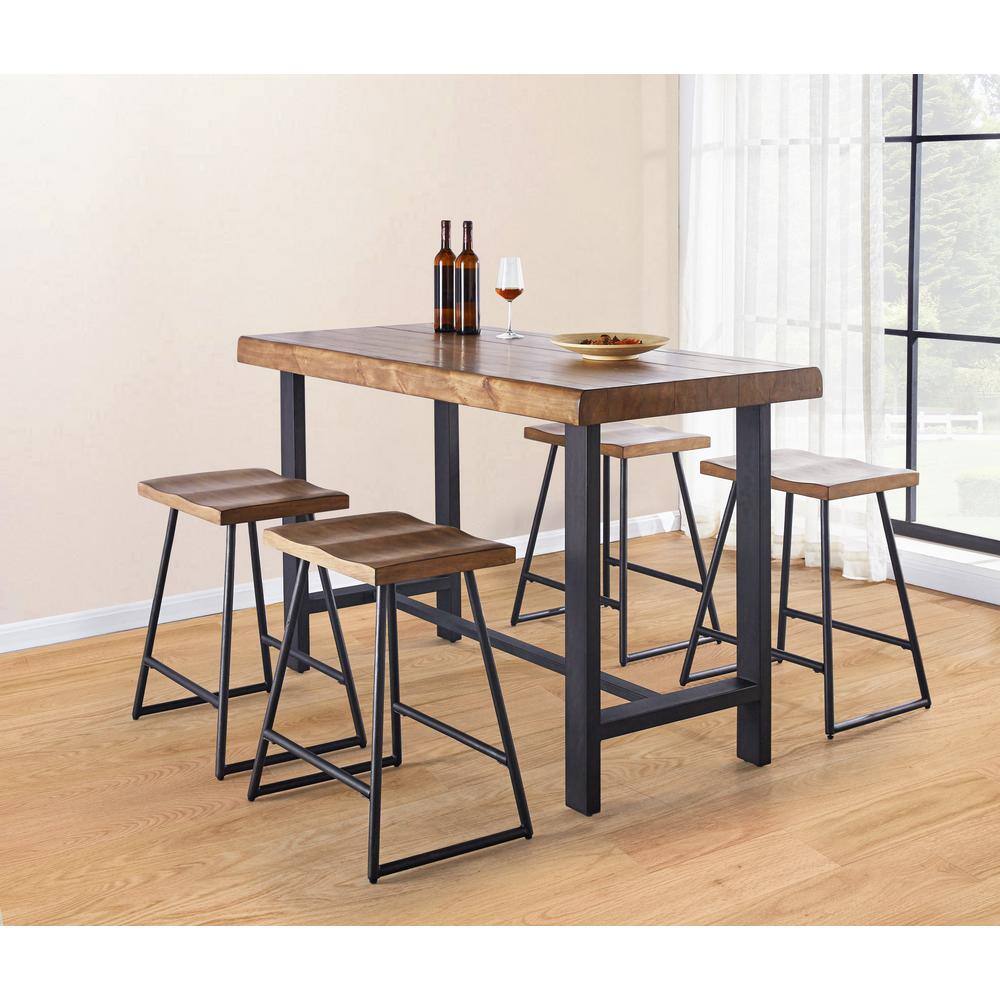 Landon Natural Honey Brown Counter Height Dining Set with Iron Base