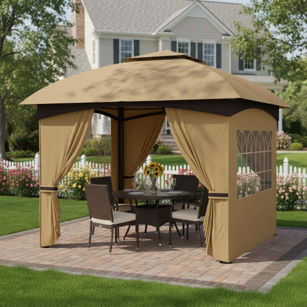 11 ft. x 11 ft. Beige Double Roof Patio Gazebo with Curtains,Church Windows price history on PriceWatchPro