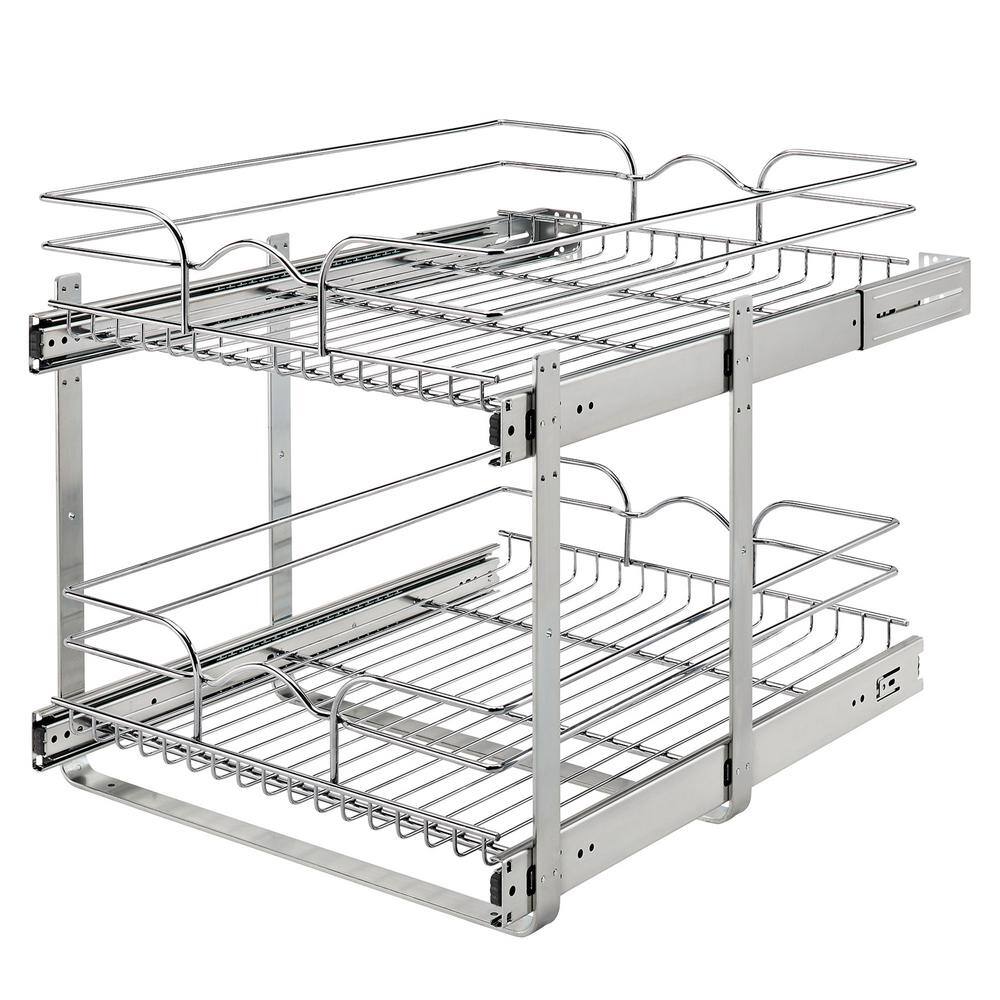 Chrome 2-Tier Wire Basket Pull-Out Shelf Organizer