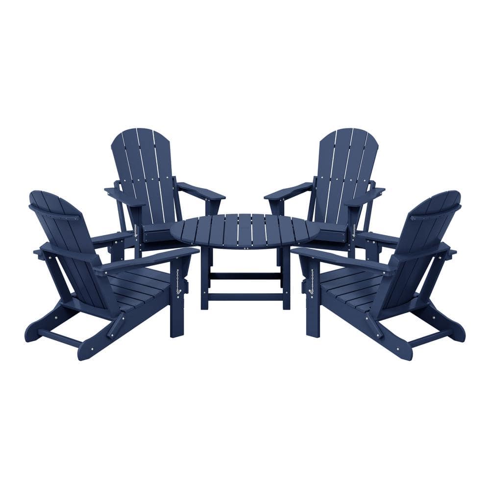 Laguna Navy Blue Fade Resistant 5-Piece Plastic Adirondack Chair Outdoor Patio Conversation Set With Round Coffee Table price history on PriceWatchPro