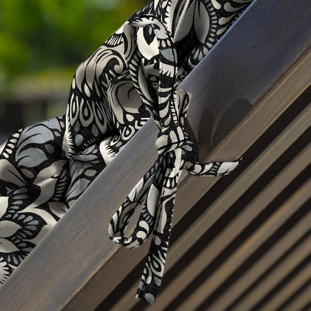Black Aurora Damask Outdoor Chaise Lounge Cushion, 72 x 21 Inches