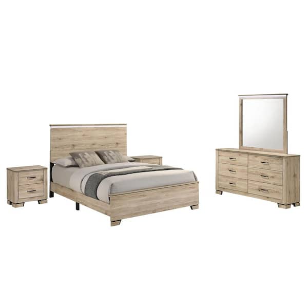 Best Quality Furniture Steph 5-Piece Light Oak Wood Frame Eastern