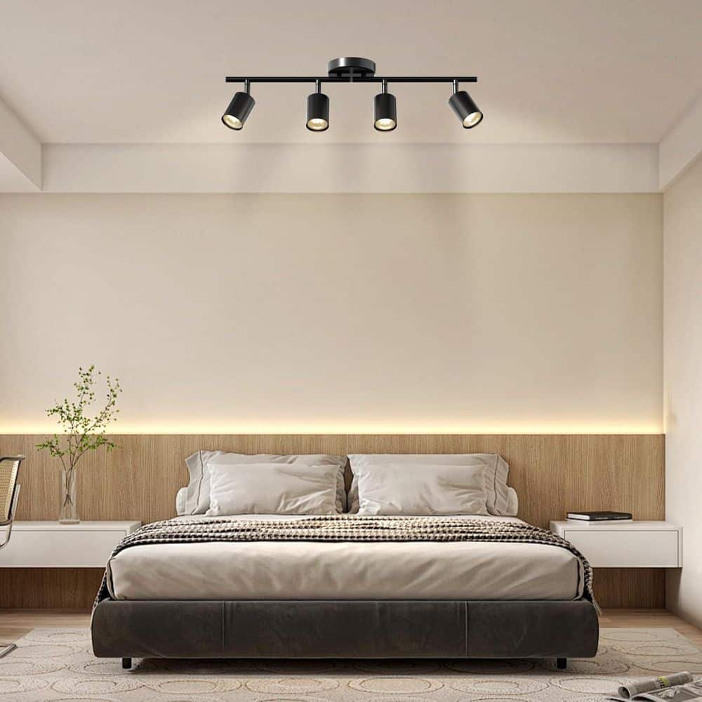Yichuhaoxi 4-Light LED Track Lighting Kit-Black Ceiling Spotlight