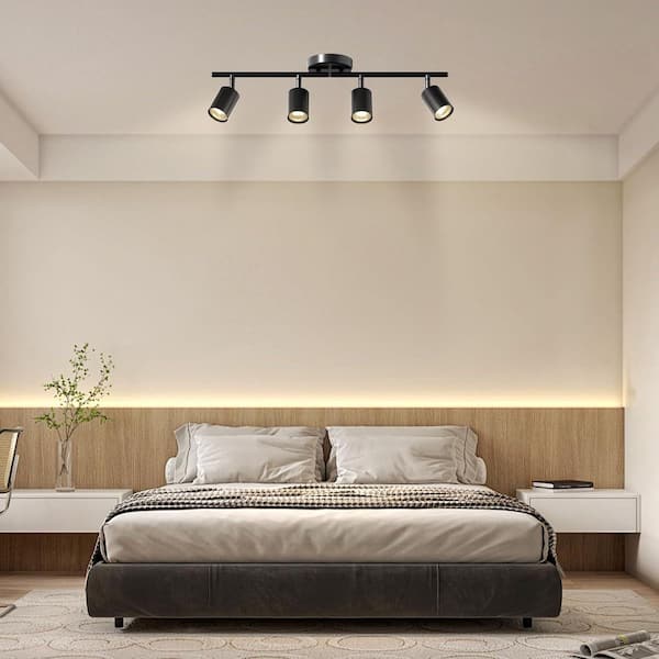 4-Light LED Track Lighting Kit-Black Ceiling Spotlight with Rotatable Heads, Includes 4 GU10 Bulbs