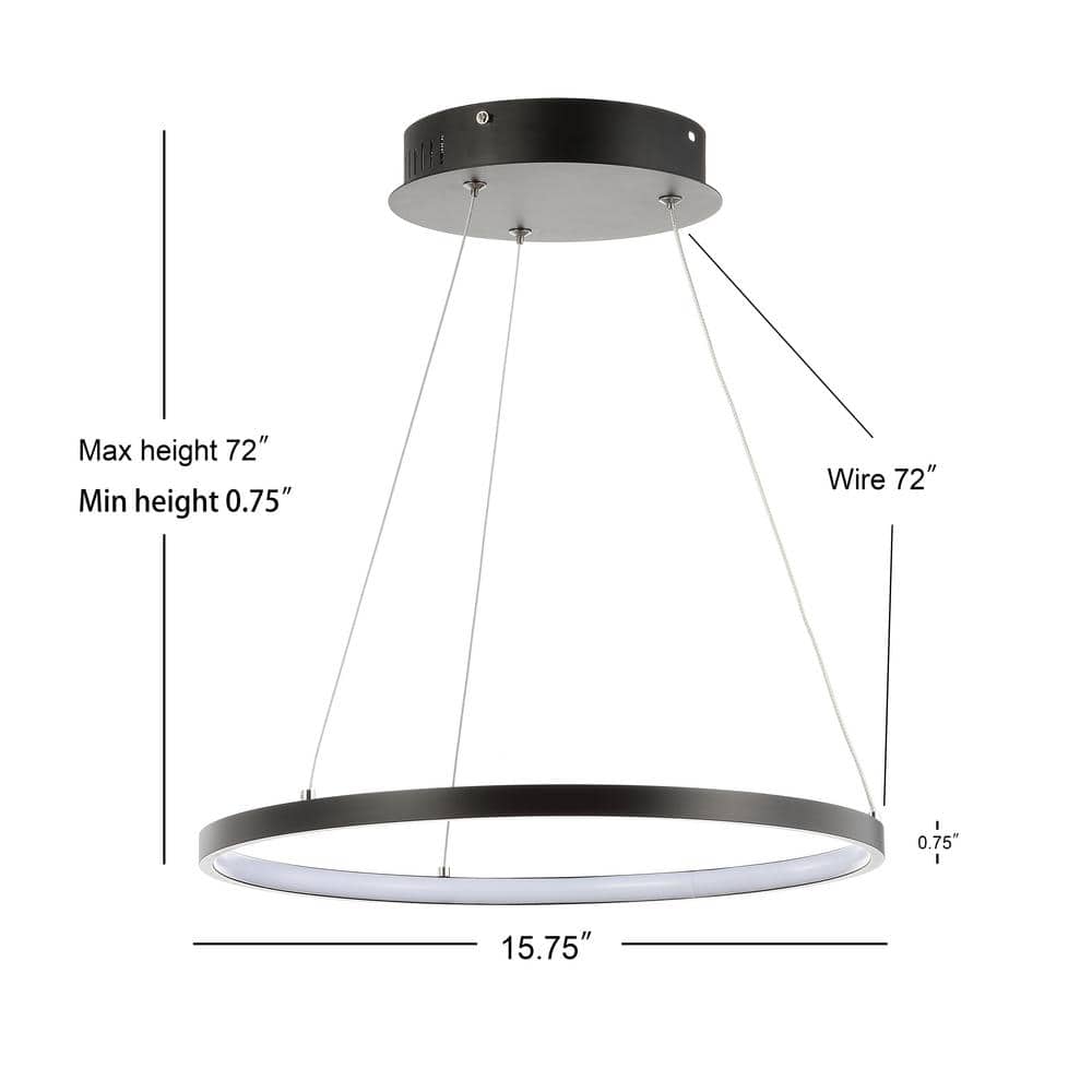 Matte Black Modern LED Drum Pendant Light - 15.75" Diameter