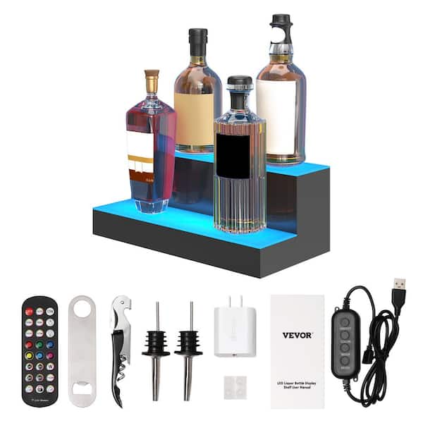 VEVOR 8-Bottles LED Lighted Liquor Bottle Display 16 in. Illuminated Home Bar Shelf 7-Static Colors Acrylic Wine Rack