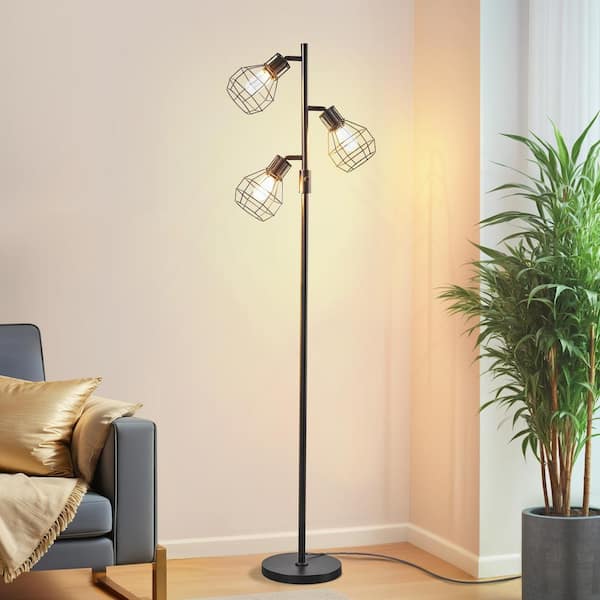 EDISHINE 65 in. Black 3-Light Smart Dimmable Swing Arm Floor Lamp for ...