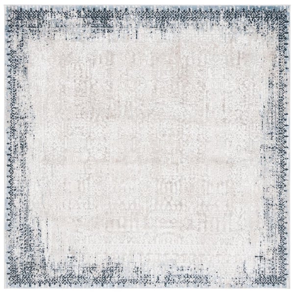 SAFAVIEH Parker 7 ft. x 7 ft. Taupe/Blue Distressed Border square Area Rug