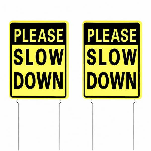 2 Pack Double Sided Corrugated Plastic Slow Down Yard Sign with Metal Stakes Waterproof for Outdoor Neighborhoods