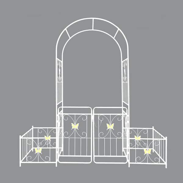86.6 in. x 79.5 in. Metal Garden Trellis Rustproof Trellis with Gate in Cream White