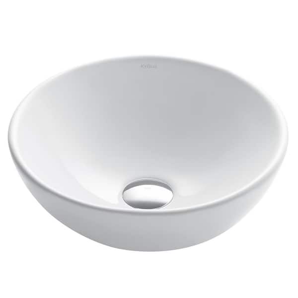 KRAUS Elavo Small Round Ceramic Vessel Bathroom Sink in White