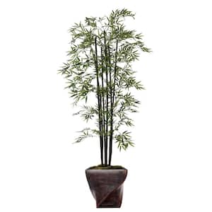 Artificial Faux Real Touch 81 in. Tall Bamboo Tree with Decorative Black Poles and Fiberstone Planter