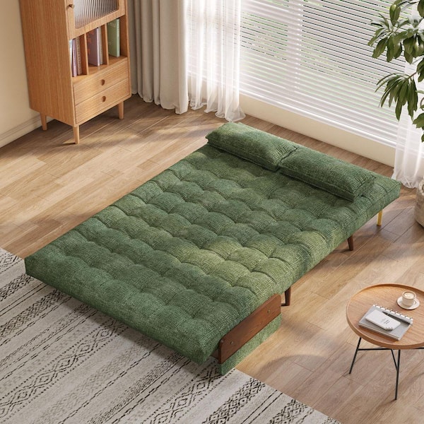 JASIWAY 44.88 in. Green Folding Twin Sleeper Size Linen Sofa Bed J