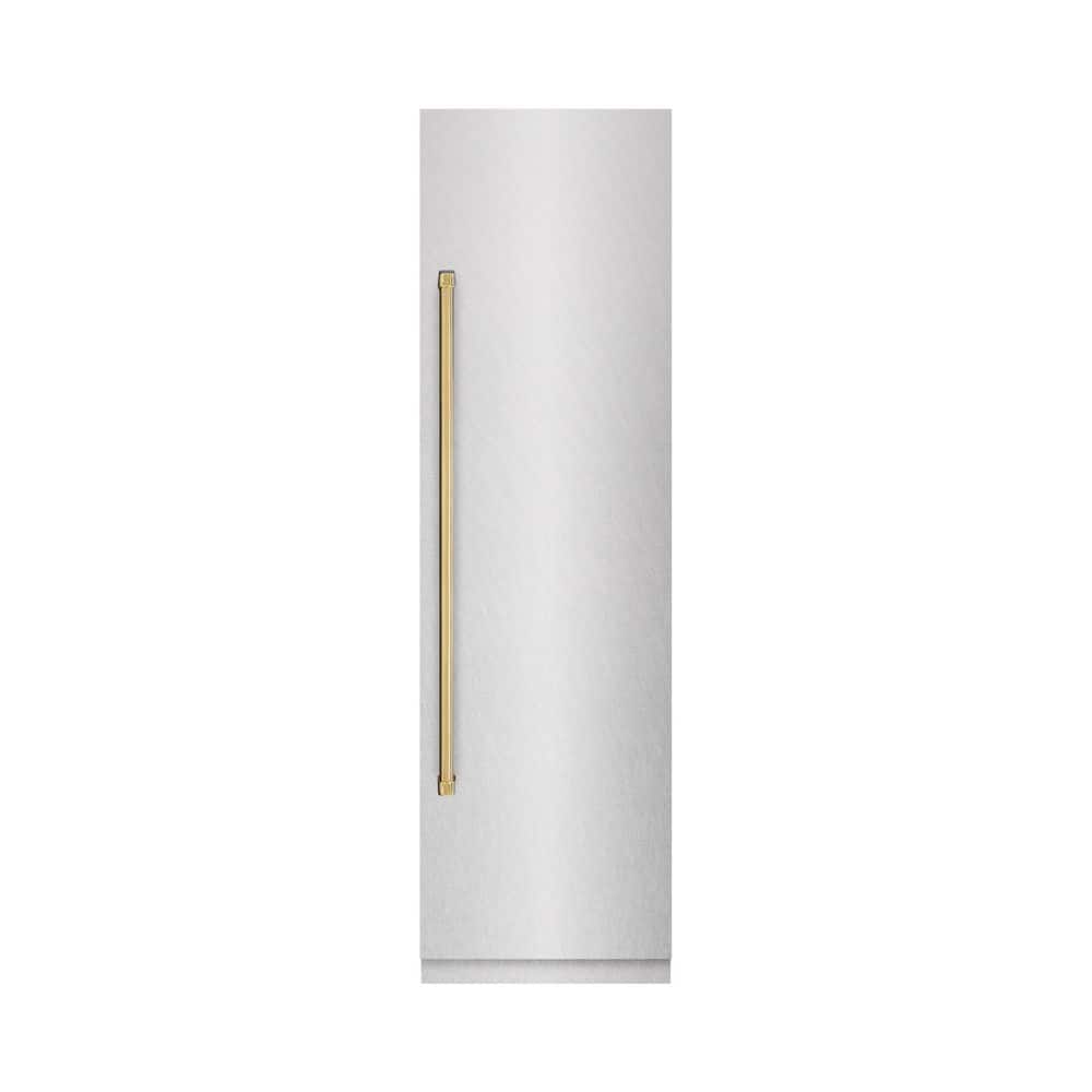 Autograph Edition 24 in. Satin Steel Column Refrigerator with Graphite Gray Interior and Polished Gold Accents