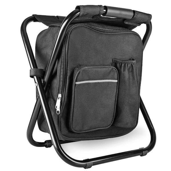 Angel Sar Black Metal Folding Stool Backpack Insulated Cooler Bag