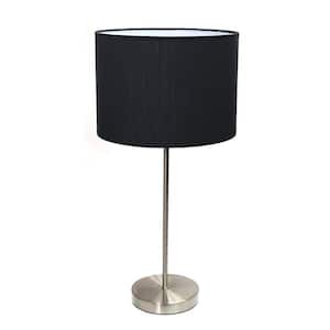 23 in. Brushed Nickel Stick Lamp with Black Fabric Shade