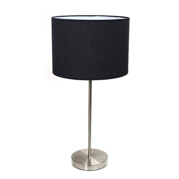 23 in. Brushed Nickel Stick Lamp with Black Fabric Shade