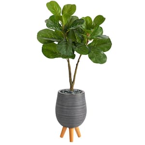 3.5ft. Fiddle Leaf Fig Artificial Tree in Gray Planter with Stand