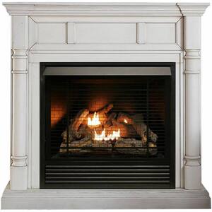 FDI32R-M-AW Full Size Dual Fuel Ventless Fireplace - 32,000 BTU, Remote Control, Antique White Finish