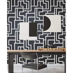 56 sq.ft. .Black Graphic Polyomino Wallpaper