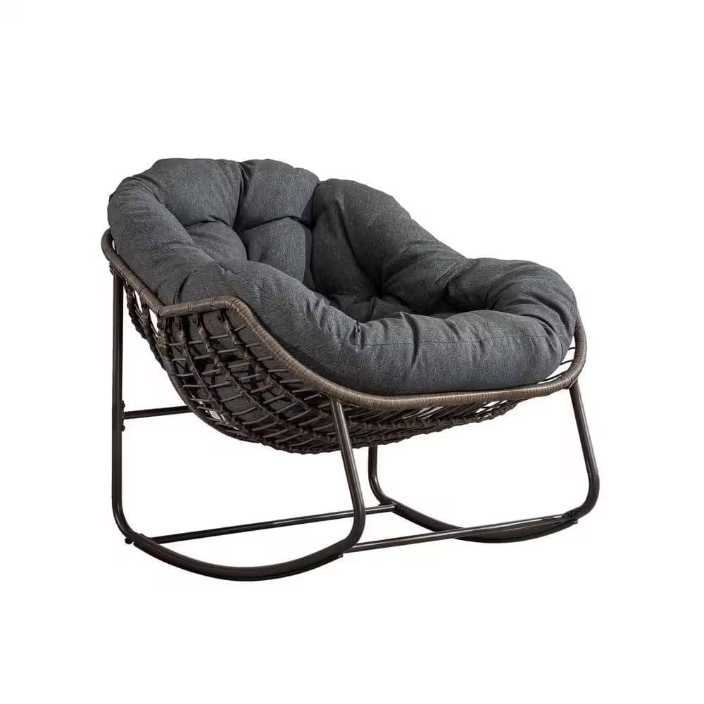 Deluxe Oversized Wicker Rattan Padded Steel Frame Indoor and Outdoor Rockin