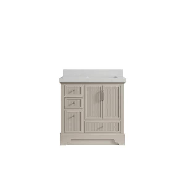 Willow Collections Alys 36 in. W x 22 in. D x 36 in. H Right Offset Sink Bath Vanity in Fine Grain with 2" Carrara
