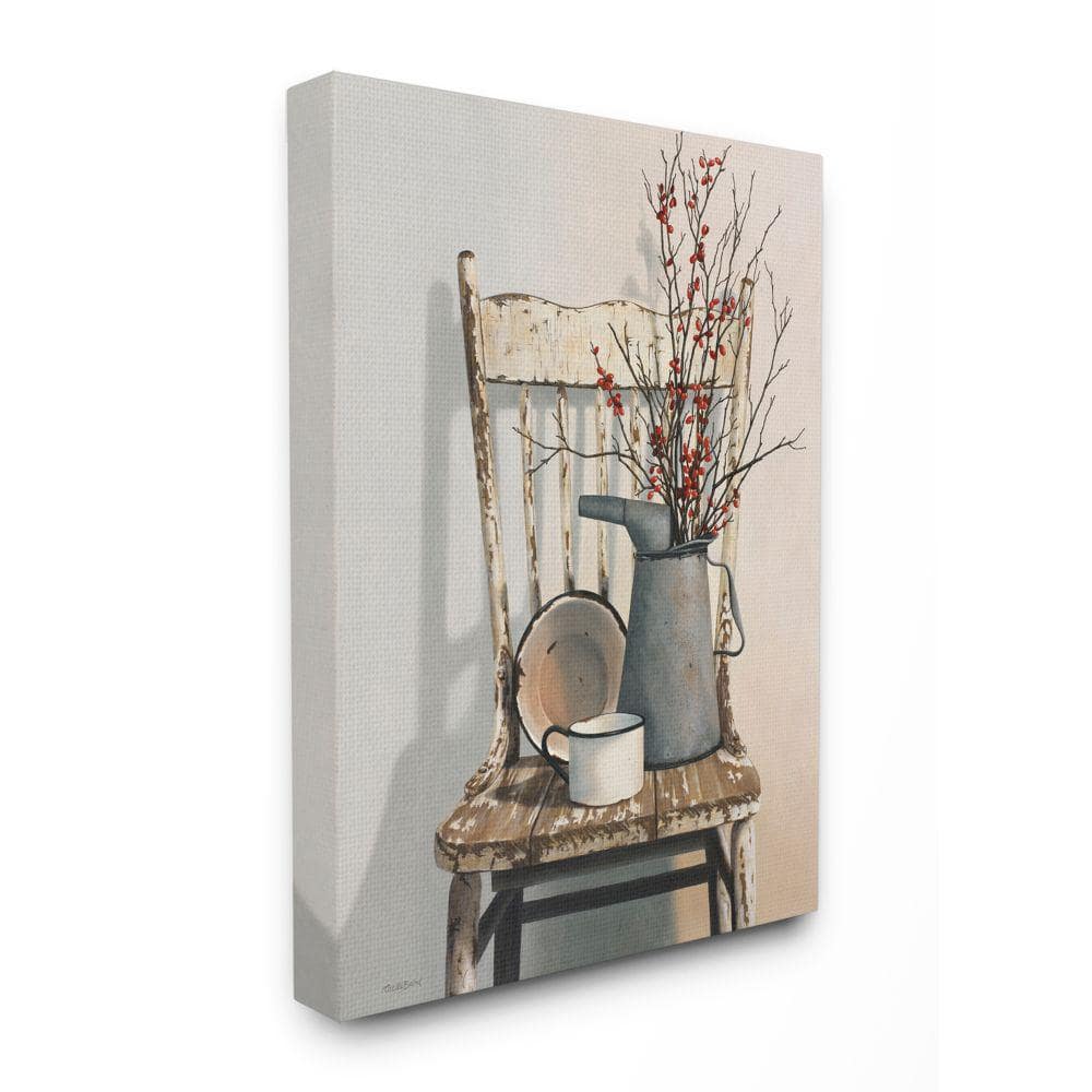 Vintage Rustic Neutral Canvas Wall Art with Weathered Chair