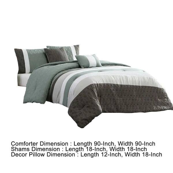 Benjara Owen 5- Piece White Green and Gray Striped Microfiber