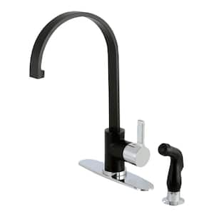 Modern Single-Handle Standard Kitchen Faucet with Side Sprayer in Matte Black and Chrome