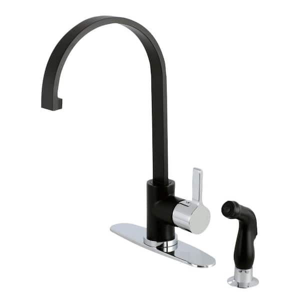 Kingston Brass Modern Single-Handle Standard Kitchen Faucet with Side Sprayer in Matte Black and Chrome