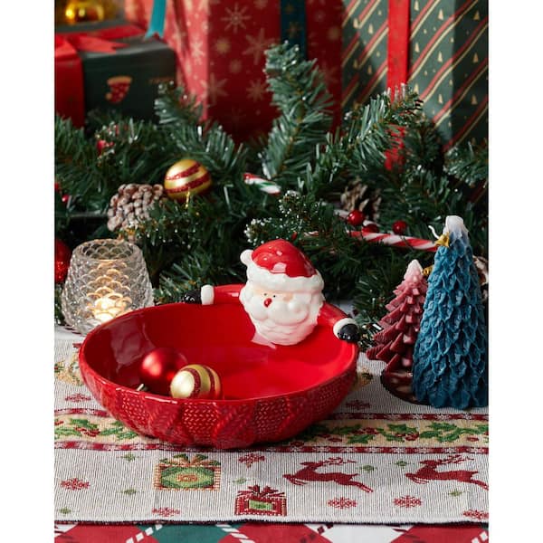 Wudkey 1 Piece Santa Fruit Bowls, Christmas Ceramic Serving Bowl