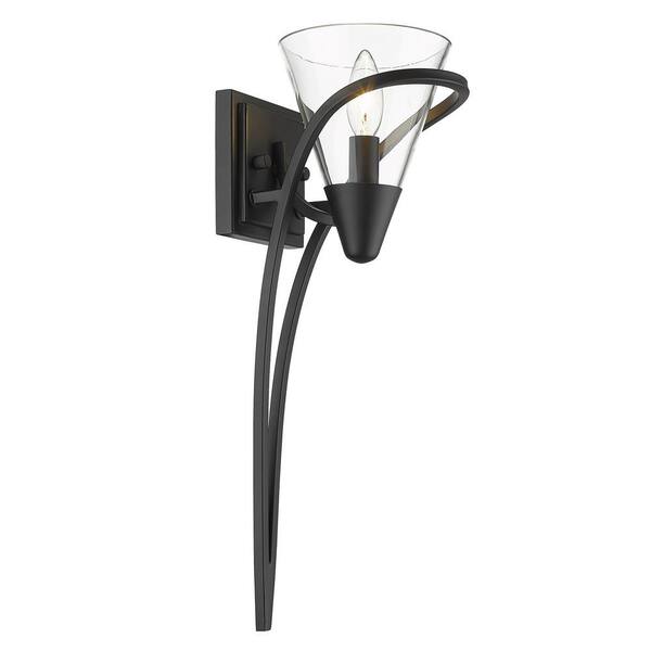 Golden Lighting - Olympia 1-Light Matte Black Clear Glass Wall Sconce