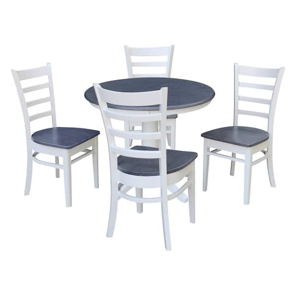 International Concepts Set of 5-pcs - White/Heather Gray 36 in. Solid Wood Pedestal Table and 4 Side Chairs