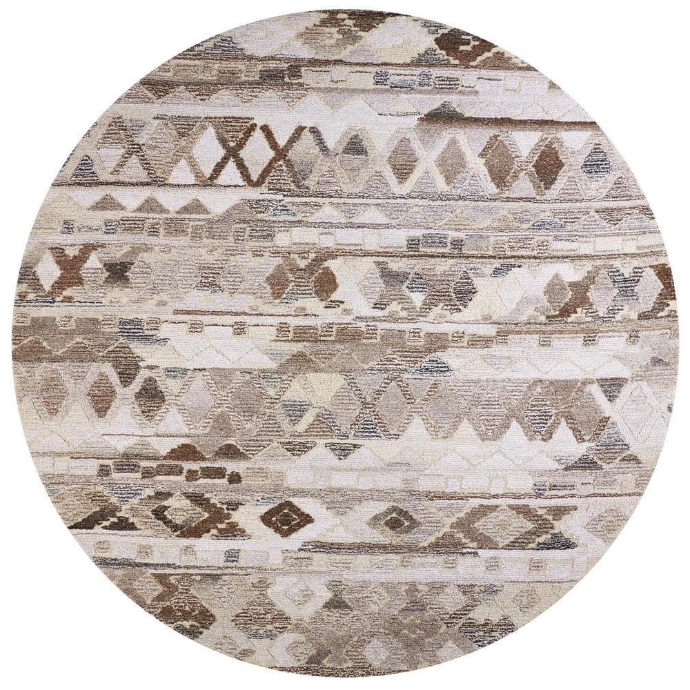 Weave Wander Palatez Cream Gray Brown, 8 Foot Round Wool Area Rugs