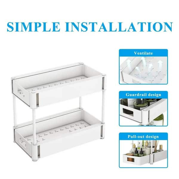 Aoibox White 2 Tier Under Sink Organizers and Storage for Bathroom; 2 Tier Pull Out Cabinet Organizer for Kitchen, Bathroom