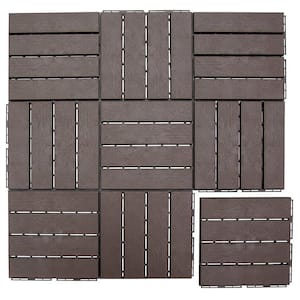 1 ft. x 1 ft. Outdoor Waterproof Flooring All Weather Patio Interlocking Composite Deck Tile in Dark Brown (27-Pack)