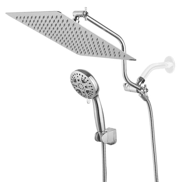 7-spray Dual Shower Head and Handheld Shower Head in Brushed Nickel