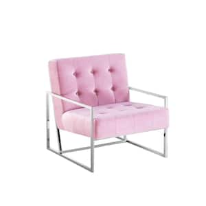 Bradley Pink Velvet With Stainless Steel Accent Chair